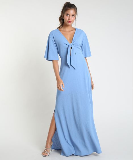 vestido azul com manga