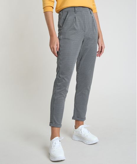 Calca-Feminina-Carrot-Alfaiatada-Estampada-Xadrez-Cintura-Alta-Preta-9924297-Preto_1