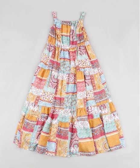 Vestido-Infantil-Longo-Estampado-Patchwork-com-Recortes-Alca-Fina-Multicor-9906181-Multicor_1
