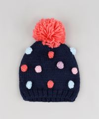 Kit-Infantil-de-Gorro-com-Pompons-Azul-Marinho---Luva-em-Trico-Coral-9784992-Coral_2