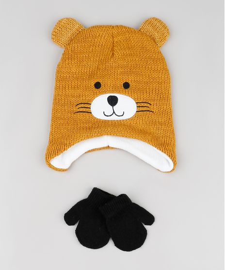 Kit-Infantil-de-Gorro-Ursinho-com-Bordado-e-Orelhas-Caramelo---Luva-em-Trico-Preta-9784976-Preto_1
