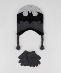 Kit-Infantil-de-Gorro-Batman---Luva-em-Trico-Cinza-Mescla-Escuro-9784905-Cinza_Mescla_Escuro_1