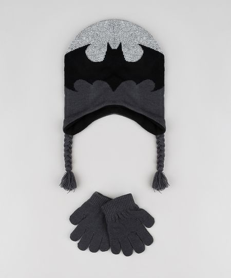 Kit-Infantil-de-Gorro-Batman---Luva-em-Trico-Cinza-Mescla-Escuro-9784905-Cinza_Mescla_Escuro_1
