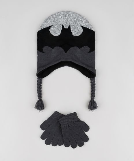 Kit-Infantil-de-Gorro-Batman---Luva-em-Trico-Cinza-Mescla-Escuro-9784905-Cinza_Mescla_Escuro_1