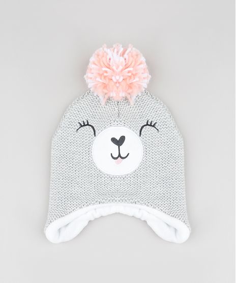 Gorro-Infantil-Ursinha-em-Trico-com-Pompom-Cinza-Claro-9785169-Cinza_Claro_1