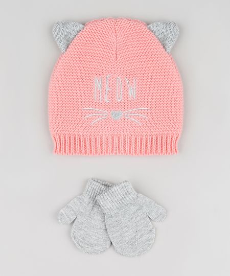 Kit-Infantil-de-Gorro--Meow--com-Bordado-e-Orelhas---Luva-em-Trico-Cinza-Mescla-9784989-Cinza_Mescla_1