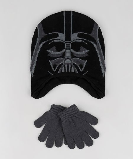 Kit-Infantil-de-Gorro-Darth-Vader-Star-Wars-Preto---Luva-em-Trico-Cinza-Mescla-Escuro-9784920-Cinza_Mescla_Escuro_1