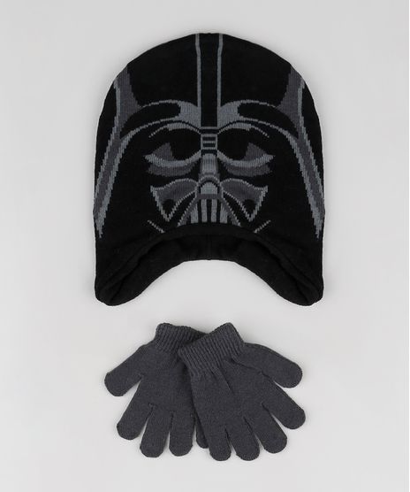 Kit-Infantil-de-Gorro-Darth-Vader-Star-Wars-Preto---Luva-em-Trico-Cinza-Mescla-Escuro-9784920-Cinza_Mescla_Escuro_1