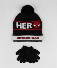 Kit-Infantil-de-Gorro-Homem-Aranha-com-Pompom---Luva-em-Trico-Preta-9784902-Preto_1