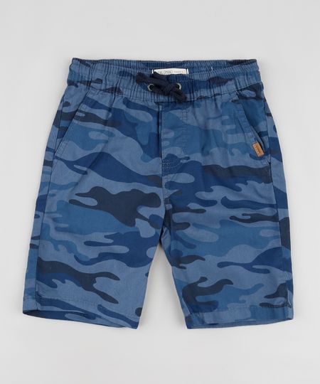 Bermuda-de-Sarja-Infantil-Reta-Estampada-Camuflado-com-Bolsos-Azul-Escuro-9943493-Azul_Escuro_1