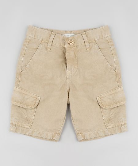 Bermuda-de-Sarja-Infantil-Reta-Cargo-com-Bolsos-Bege-9884056-Bege_1
