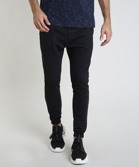 Calca-Masculina-Basica-Relaxed-em-Moletom-com-Cordao-e-Bolsos-Preta-9878806-Preto_1