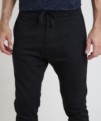 Calca-Masculina-Basica-Relaxed-em-Moletom-com-Cordao-e-Bolsos-Preta-9878806-Preto_2