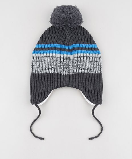 Gorro-Infantil-Listrado-em-Trico-com-Pompom-Chumbo-9785290-Chumbo_1