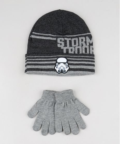 Kit-Infantil-de-Gorro-Stormtrooper-Star-Wars-Cinza-Mescla-Escuro---Luva-em-Trico-Cinza-Mescla-9784919-Cinza_Mescla_1