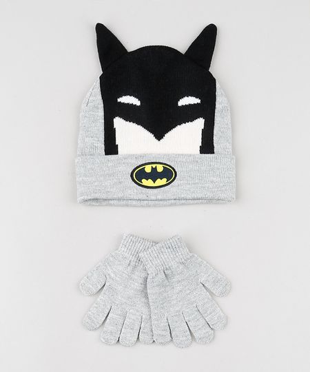 Kit-Infantil-de-Gorro-Batman-com-Orelhinhas-Cinza-Mescla---Luva-em-Trico-Cinza-Mescla-9784903-Cinza_Mescla_1