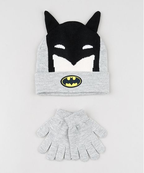 Kit-Infantil-de-Gorro-Batman-com-Orelhinhas-Cinza-Mescla---Luva-em-Trico-Cinza-Mescla-9784903-Cinza_Mescla_1