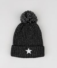 Gorro-Infantil-em-Trico-com-Lurex-e-Pompom-Preto-9785167-Preto_1