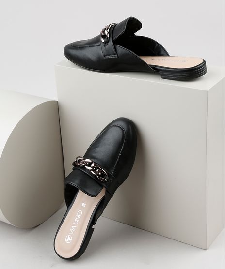 Mule-Feminino-Via-Uno-Bico-Redondo-com-Corrente-Preto-9907930-Preto_1