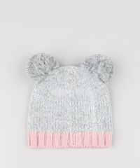 Gorro-Infantil-Gatinha-em-Trico-com-Duplo-Pompons-Cinza-Claro-9780624-Cinza_Claro_2