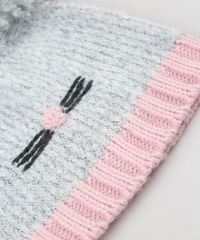 Gorro-Infantil-Gatinha-em-Trico-com-Duplo-Pompons-Cinza-Claro-9780624-Cinza_Claro_3