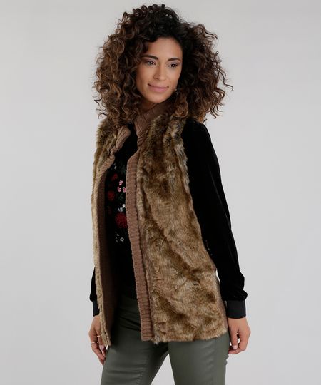 Colete-em-Trico-com-Pelo-Kaki-8479868-Kaki_1 Colete-em-Trico-com-Pelo-Kaki-8479868-Kaki_1