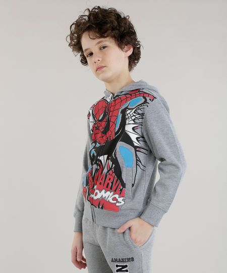 Blusao-Homem-Aranha-em-Moletom-de-Algodao---Sustentavel-Cinza-Mescla-8470106-Cinza_Mescla_1