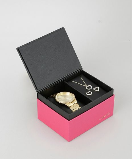 Kit-de-Relogio-Analogico-Lince-Feminino---Colar---Brinco---KT02C2KX-Dourado-8633061-Dourado_1