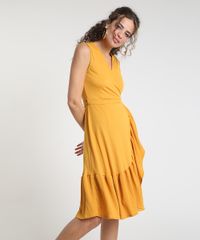 Vestido-Feminino-Midi-Envelope-Texturizado-com-Babado-Sem-Manga-Mostarda-9897380-Mostarda_1
