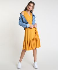 Vestido-Feminino-Midi-Envelope-Texturizado-com-Babado-Sem-Manga-Mostarda-9897380-Mostarda_3