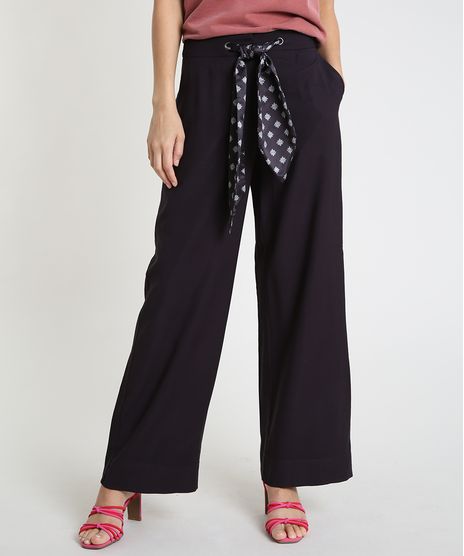 Calca-Feminina-Pantalona-com-Cinto-Estampado--Preta-9818105-Preto_1