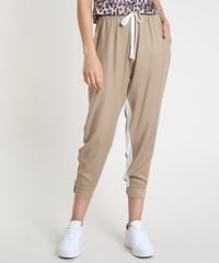 Calca-Feminina-Jogger-com-Recorte-e-Bolsos-Bege-Escuro-9938546-Bege_Escuro_1