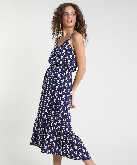 Vestido-Feminino-Midi-Estampado-de-Margaridas-com-Recorte-e-Botoes-Alca-Fina-Azul-Marinho-9912183-Azul_Marinho_1