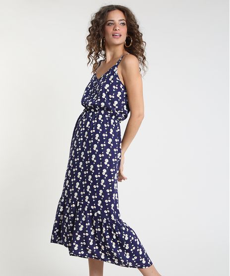 Vestido-Feminino-Midi-Estampado-de-Margaridas-com-Recorte-e-Botoes-Alca-Fina-Azul-Marinho-9912183-Azul_Marinho_1