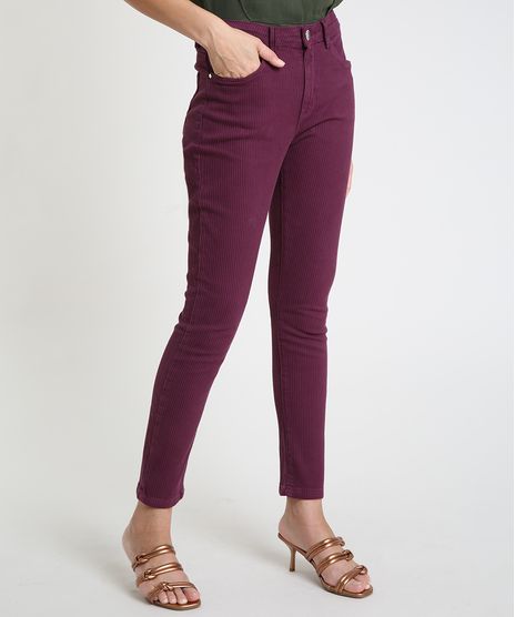 Calca-de-Sarja-Feminina-Skinny-Cintura-Alta-Canelada--Vinho-9915239-Vinho_1