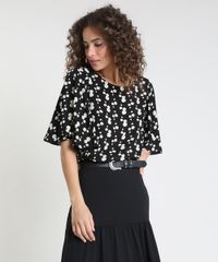 Blusa-Feminina-Bluse-Estampada-de-Margaridas-Manga-Ampla-Decote-Redondo-Preta-9912181-Preto_1