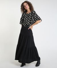 Blusa-Feminina-Bluse-Estampada-de-Margaridas-Manga-Ampla-Decote-Redondo-Preta-9912181-Preto_3