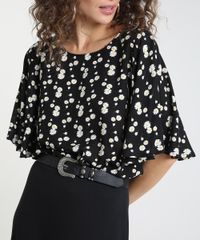 Blusa-Feminina-Bluse-Estampada-de-Margaridas-Manga-Ampla-Decote-Redondo-Preta-9912181-Preto_4