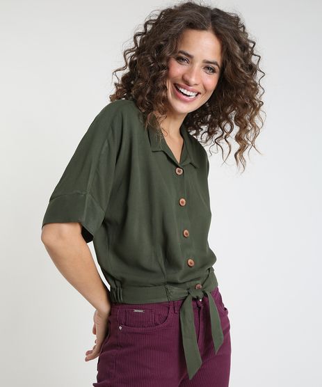 camisa social verde agua feminina