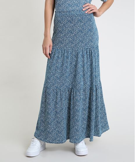 Saia-Feminina-Longa-Estampada-Floral-com-Recortes--Azul-Petroleo-9879955-Azul_Petroleo_1
