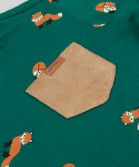 Camiseta-Infantil-Estampada-de-Raposa-com-Bolso-em-Suede-Manga-Curta-Verde-9871523-Verde_4