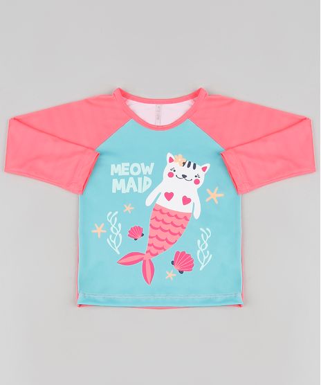 Blusa-de-Praia-Infantil-Raglan-Gata-Sereia-Manga-Longa-com-Protecao-UV50--Coral-Neon-9889429-Coral_Neon_1