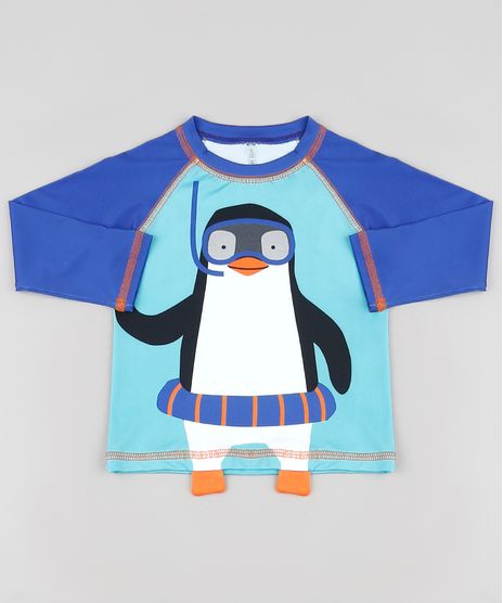 Camiseta-de-Praia-Infantil-Raglan-Pinguim-Manga-Longa-com-Protecao-UV50--Azul-Royal-9888620-Azul_Royal_1