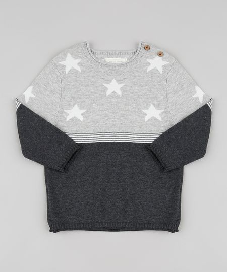 Sueter-Infantil-em-Trico-com-Estrelas-Cinza-Mescla-9799476-Cinza_Mescla_1