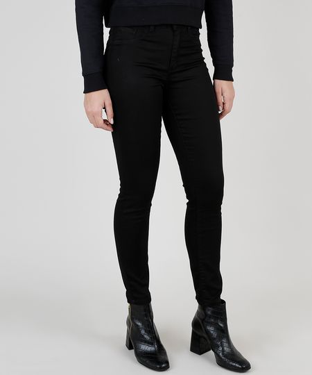 calça de sarja feminina super skinny cintura média pull up preta - C&A