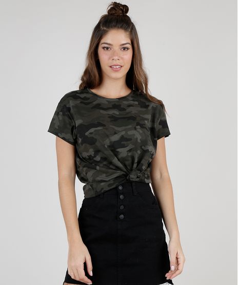 Blusa-Feminina-Estampada-Camuflada-Manga-Curta-Decote-Redondo-Verde-Militar-9257467-Verde_Militar_1