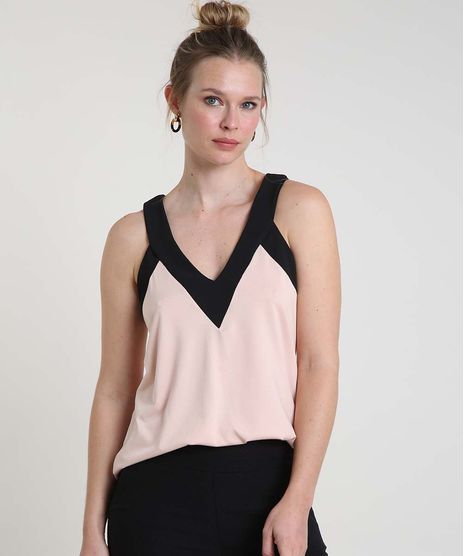 Regata-Feminina-Bicolor-Alca-Larga-Decote-V-Rosa-Claro-9915638-Rosa_Claro_1