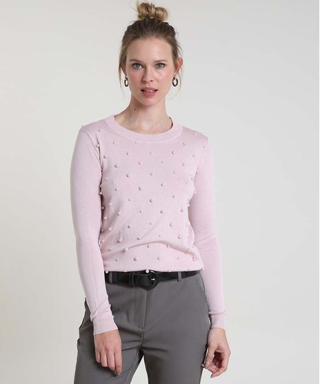 Sueter-Feminino-Basico-em-Trico-com-Perolas-Decote-Redondo--Rosa-9804202-Rosa_1