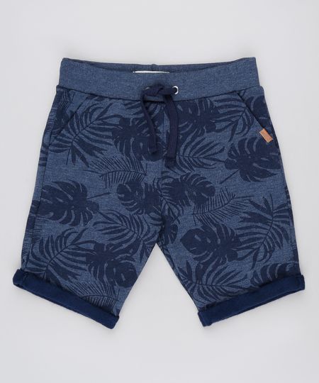 Bermuda-Infantil-Estampada-de-Folhagem-em-Moletom-Felpado-com-Bolsos-Azul-Marinho-9898915-Azul_Marinho_1