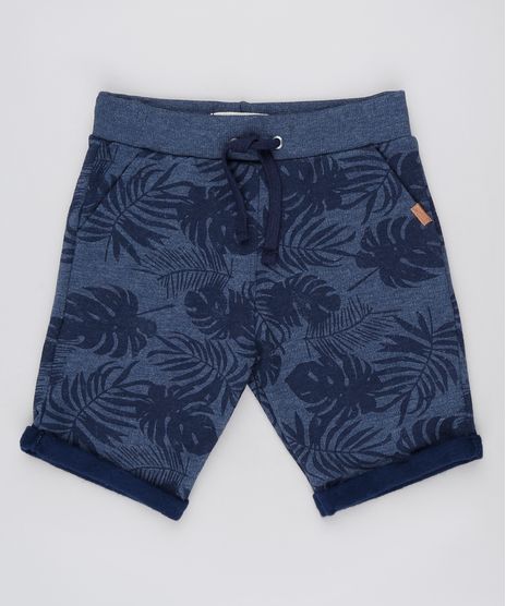 Bermuda-Infantil-Estampada-de-Folhagem-em-Moletom-Felpado-com-Bolsos-Azul-Marinho-9898915-Azul_Marinho_1